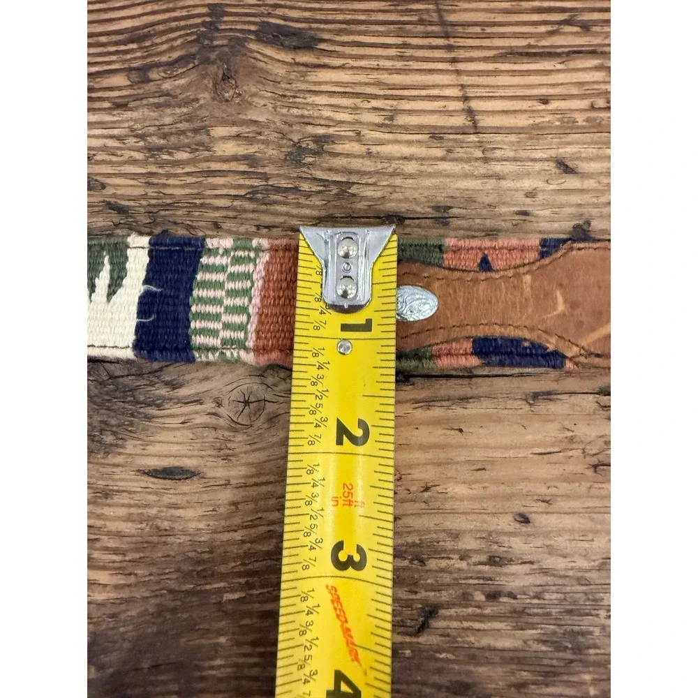 Circle Y of Yoakum Kids Western Leather Belt Woven Fabric Silver Buckle 28 8619